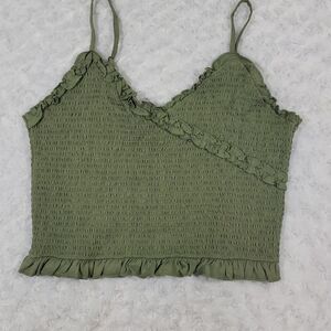 Mauby Womens Top Sleeveless Sage Camisole Smocked Green Size XL
